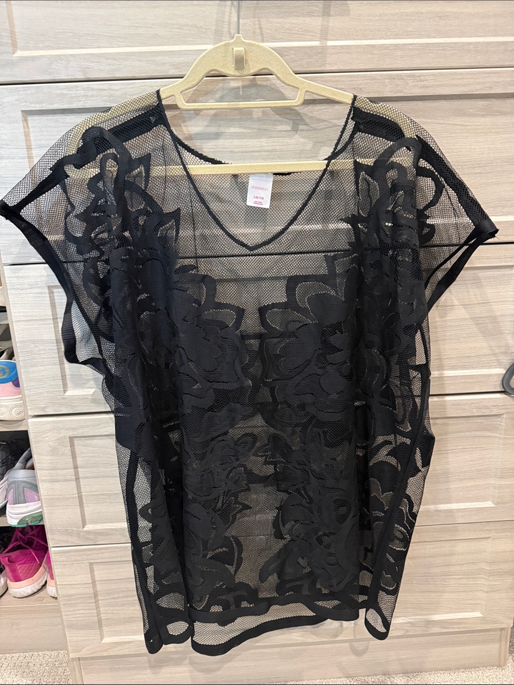 Xhilaration Black Floral Mesh Swim Cover-Up Tunic